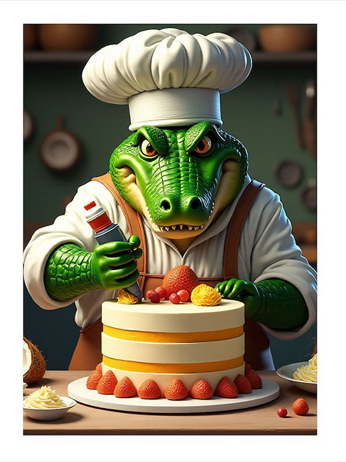 Pastacı Timsah Şefi Art Mdf Tablo