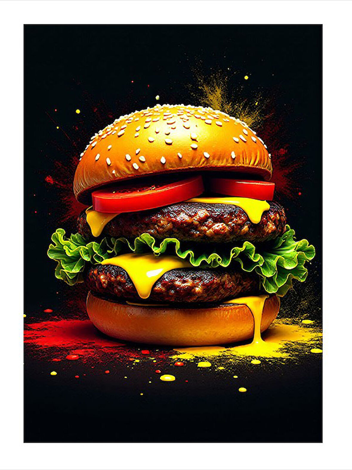 Lezzetli Hamburger Çizimi Model Ahşap Tablo