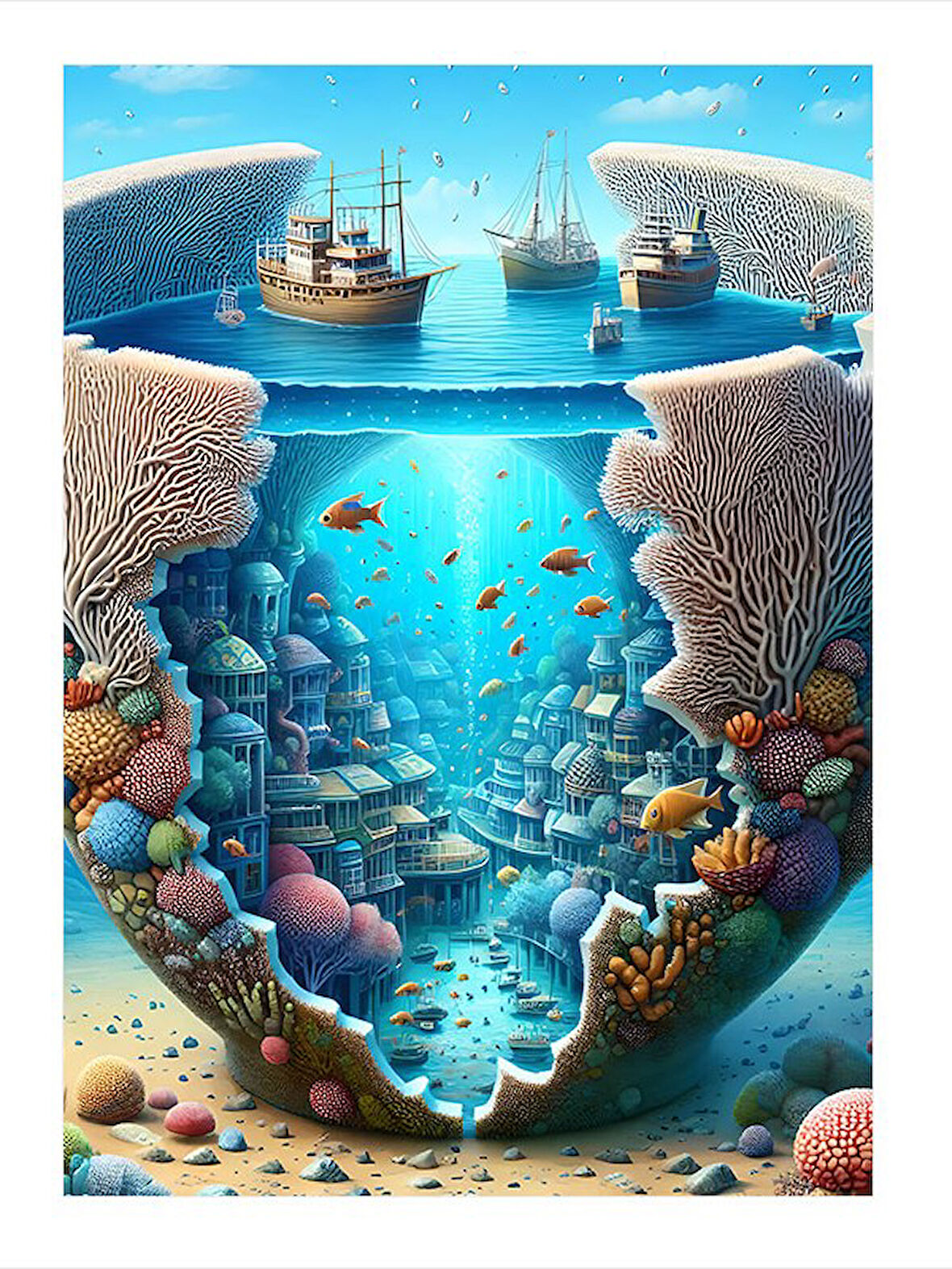 Mercan Resifi Manzarası Dekoratif ahşap Tablo