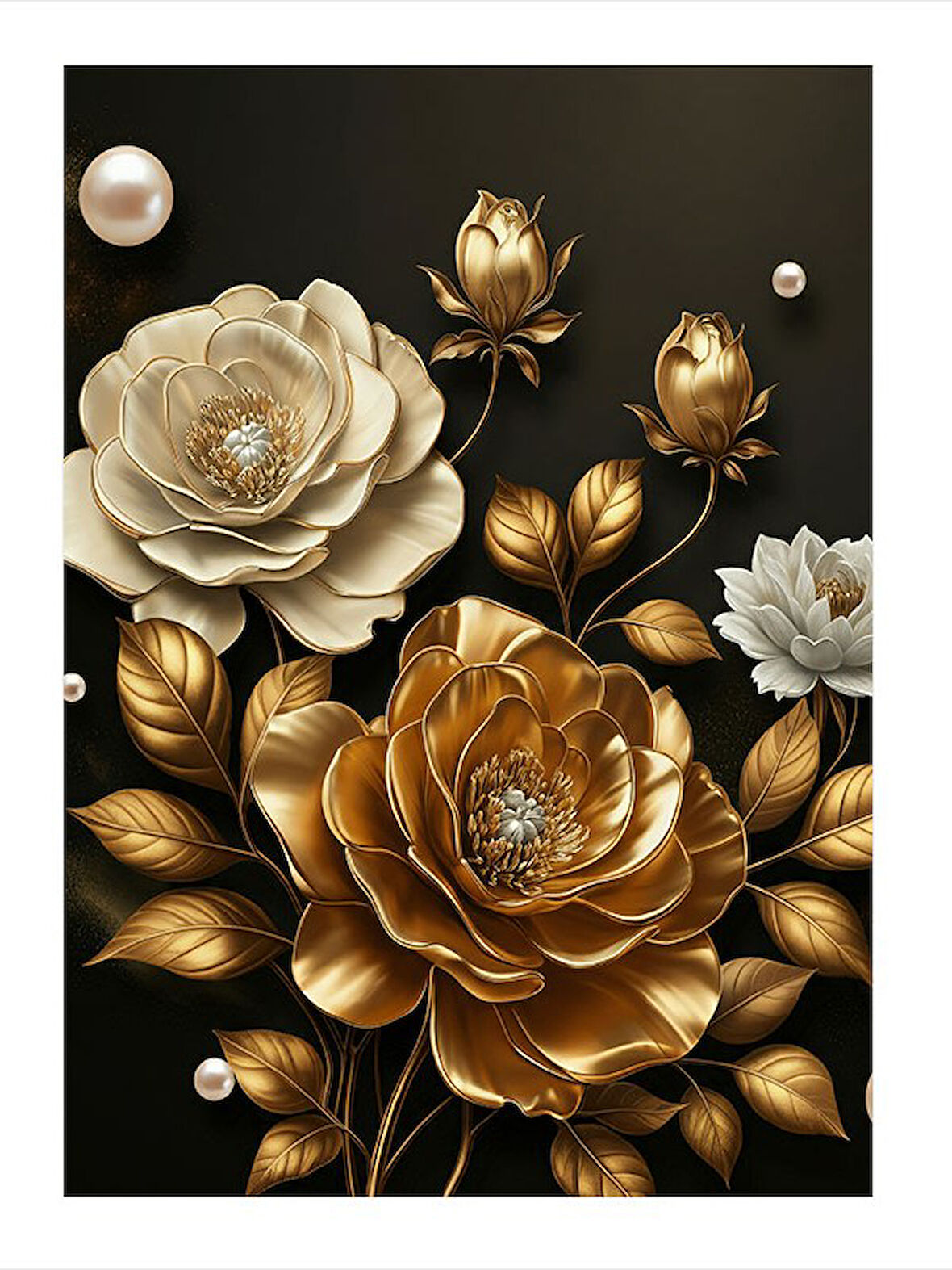 Altın Gül Deseni Art Mdf Tablo