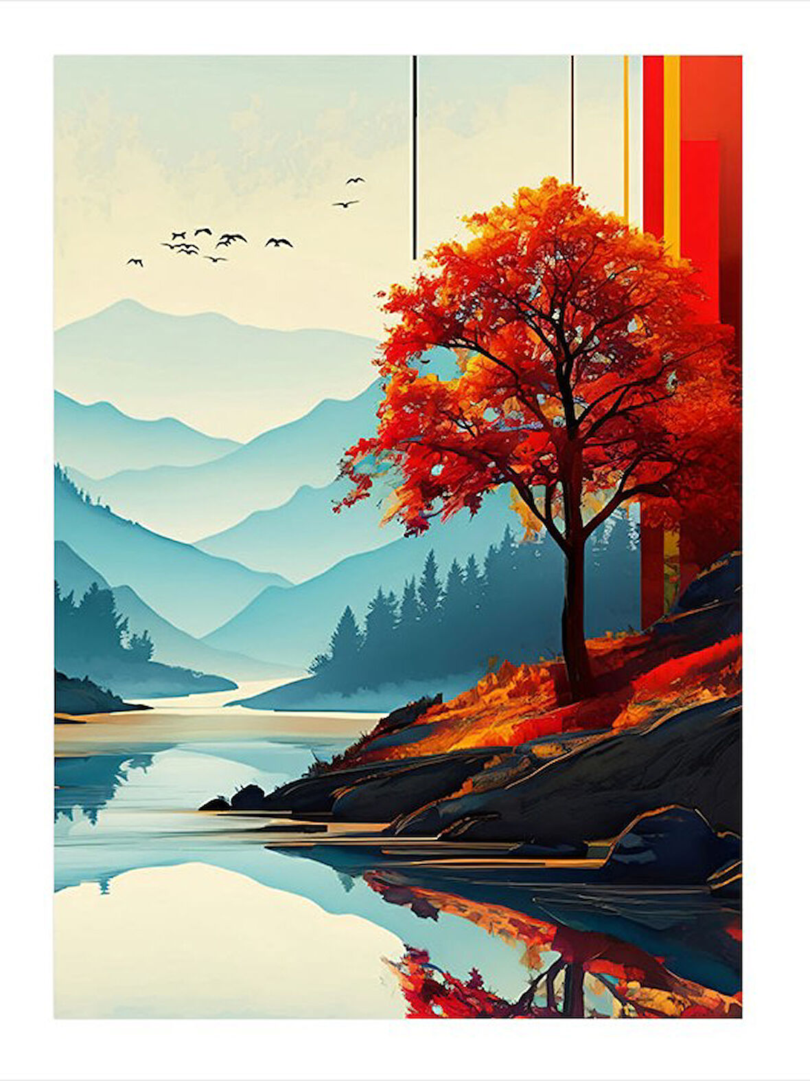 Sonbahar Ağaç Manzarası Art Mdf Poster