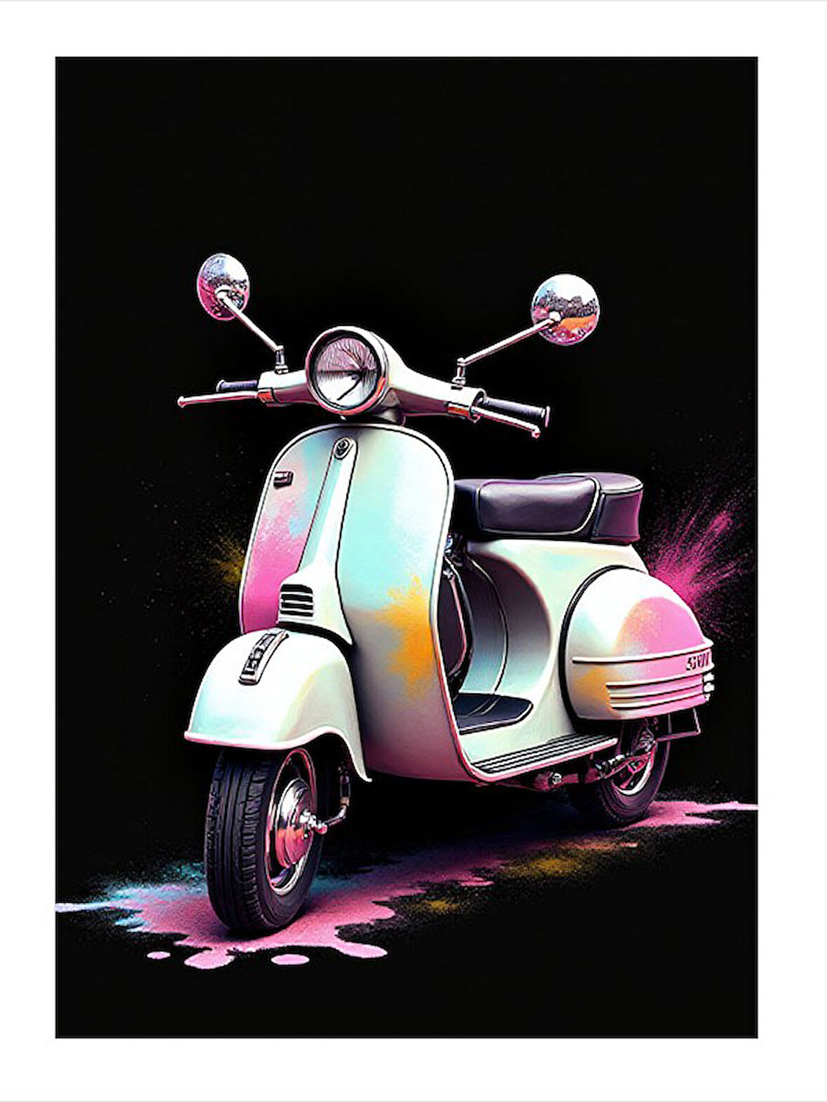 Klasik Vespa Motoru Desenli Ahşap Tablo