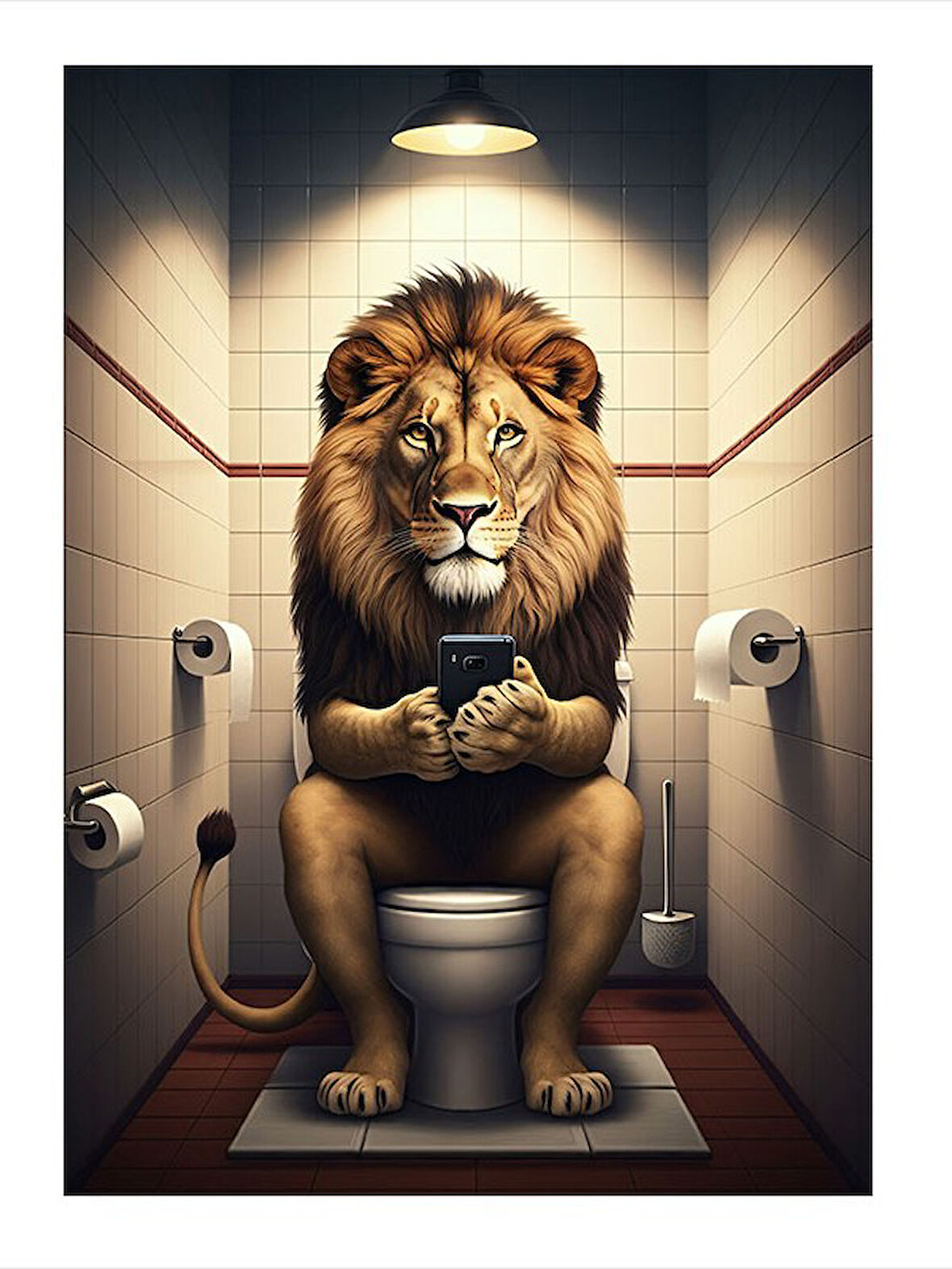 Tuvalette Telefon Oynayan Aslan Hediyelik Mdf Tablo