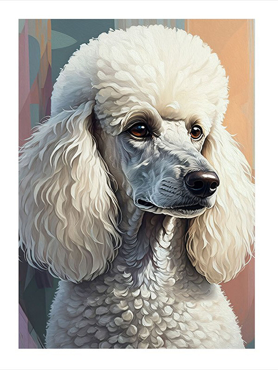 Beyaz Poodle Portresi Tasarım Mdf Tablo