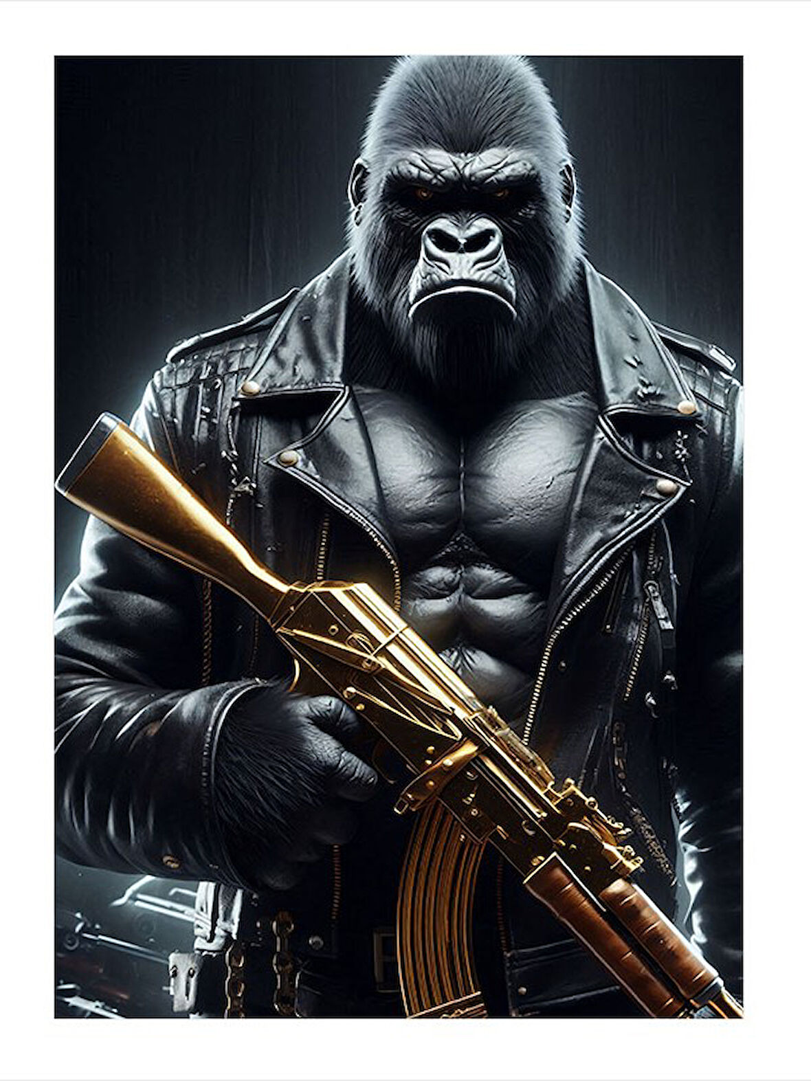 Silahlı Goril Figürü Tasarım Ahşap Tablo