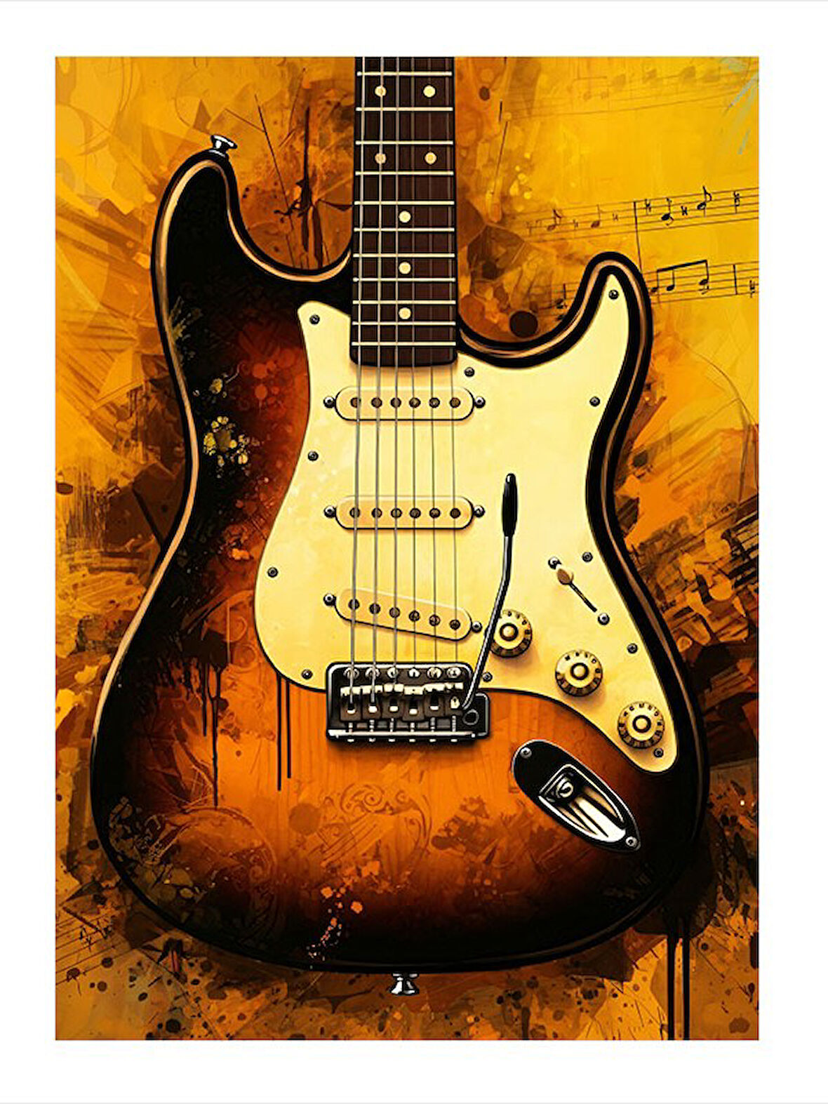 Klasik Elektro Gitar Desenli Ahşap Tablo