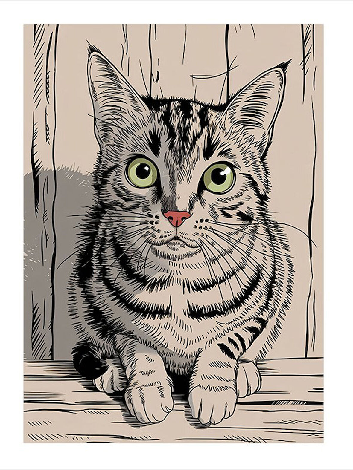 Çizim Kedi Portresi Desenli Mdf Tablo