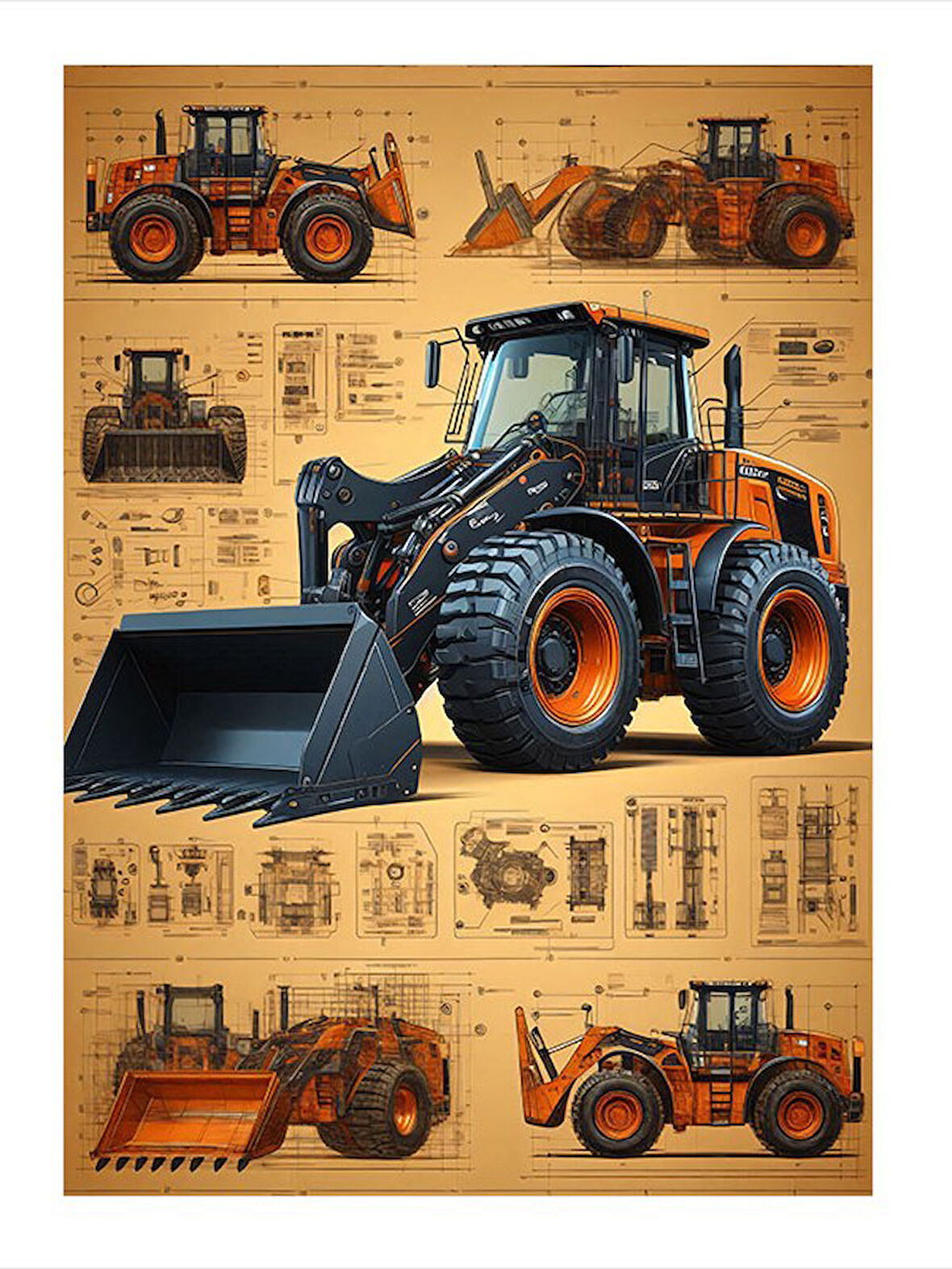 İnşaat Makinesi Çizimi Mdf poster