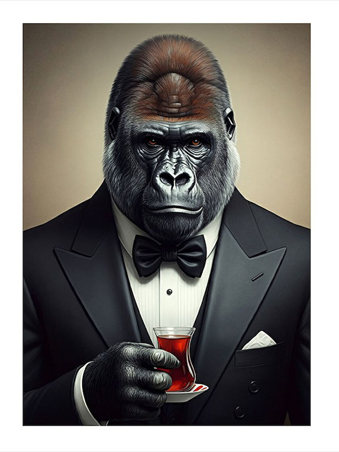 Smokinli Goril Portresi Art Mdf Poster