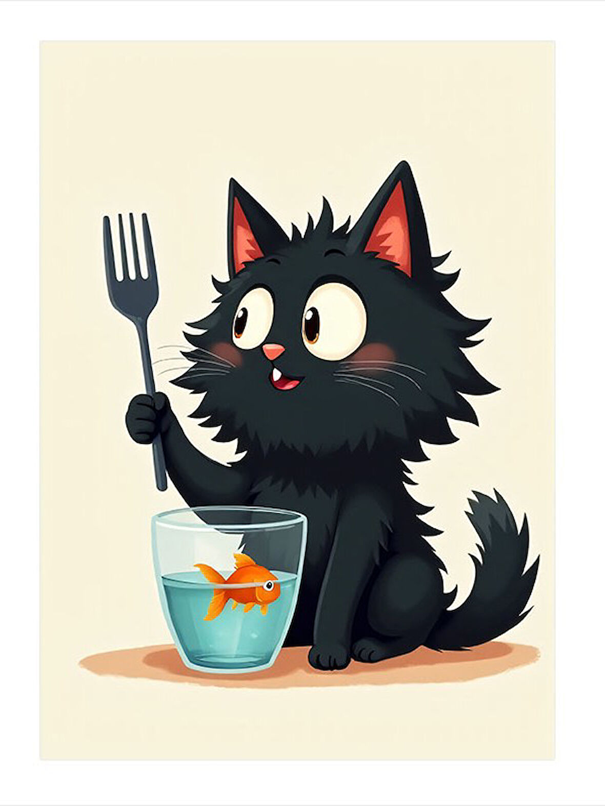 Çatal Tutan Kedi Desenli Mdf Tablo