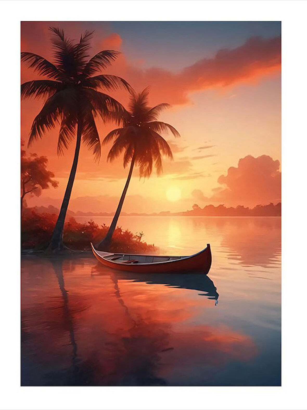 Palmiye Altında Gün Batımı Art Mdf Tablo