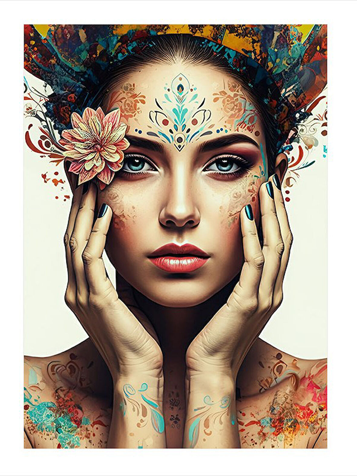 Çiçek Taçlı Kadın Figürü Model Mdf tablo