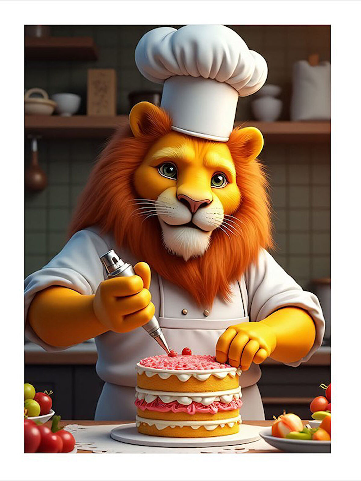 Pastacı Aslan Şefi Modern Ahşap Tablo