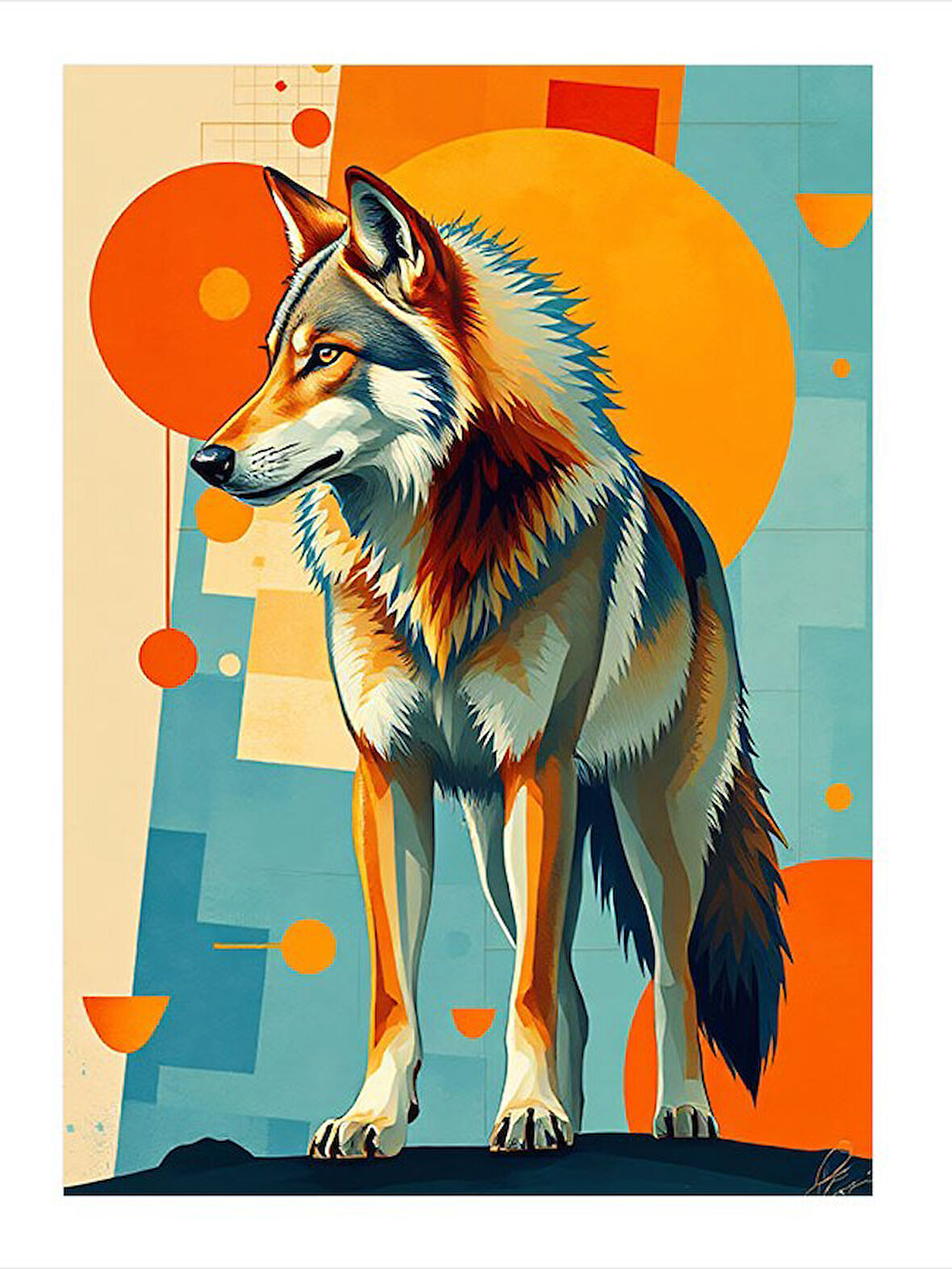 Soyut Kurt Çizimi Model Ahşap Tablo