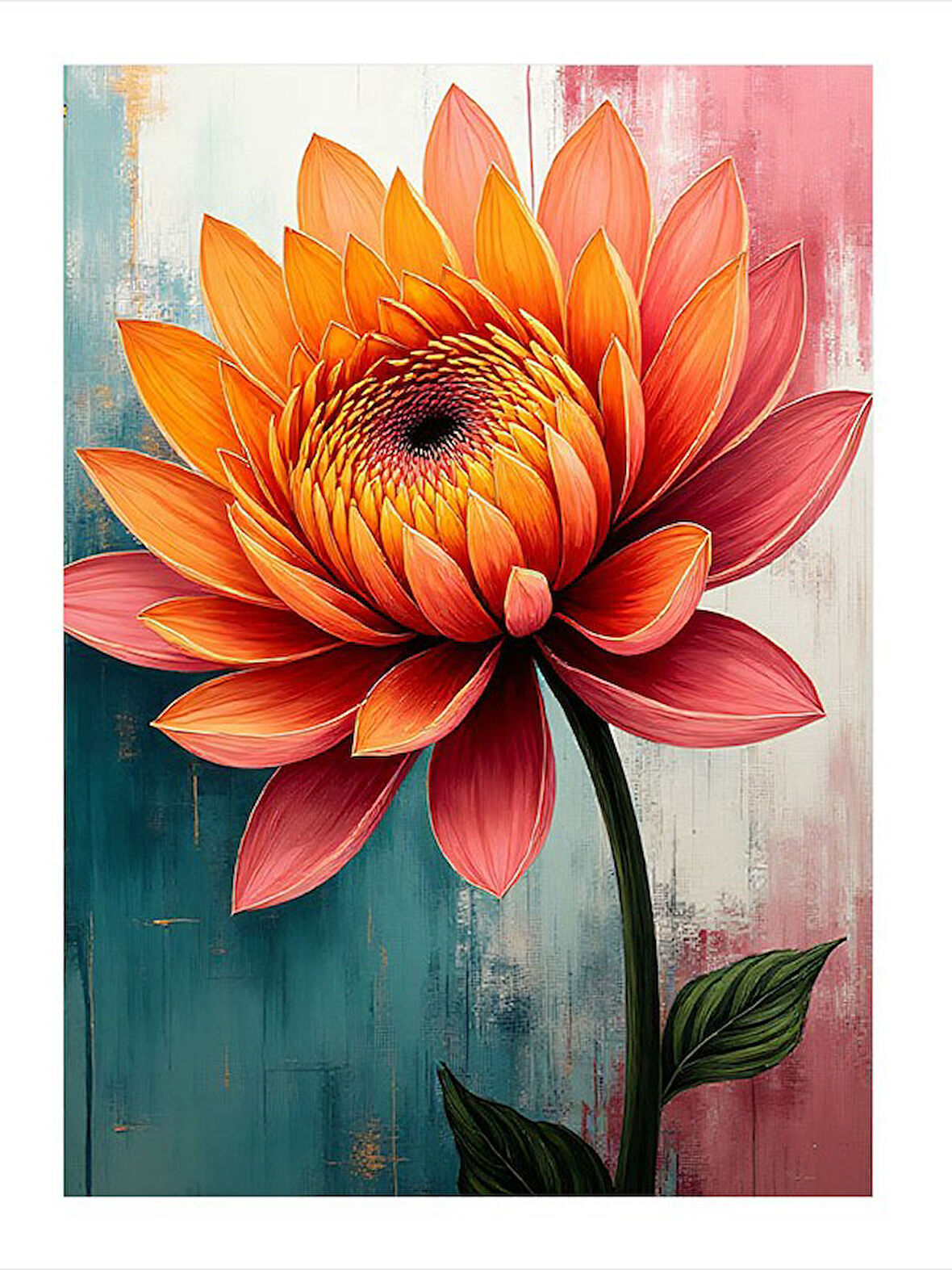 Turuncu Çiçek Detayı Dekoratif Mdf Tablo