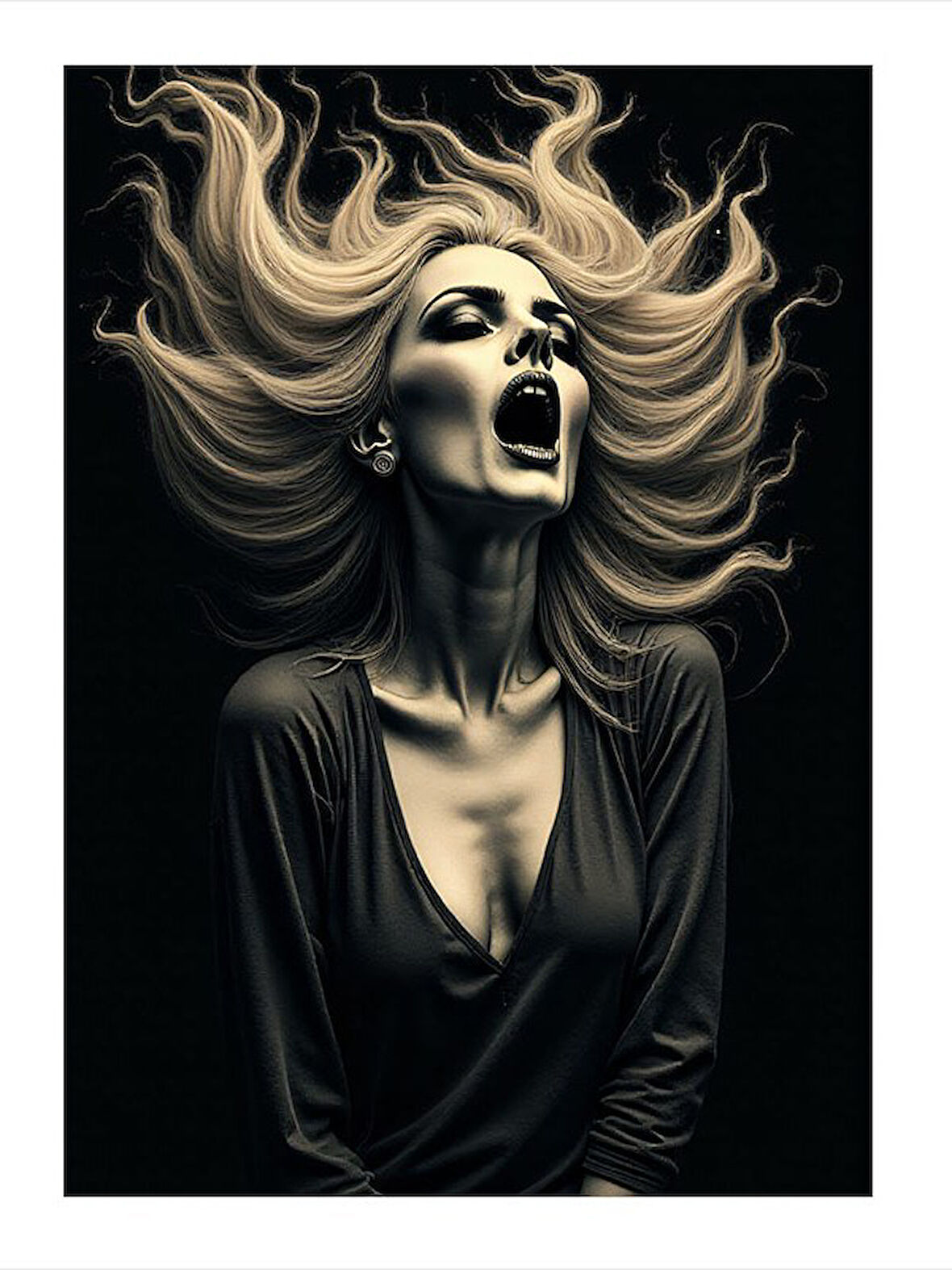 Çığlık Atan Kadın Figürü Dekoratif ahşap Tablo