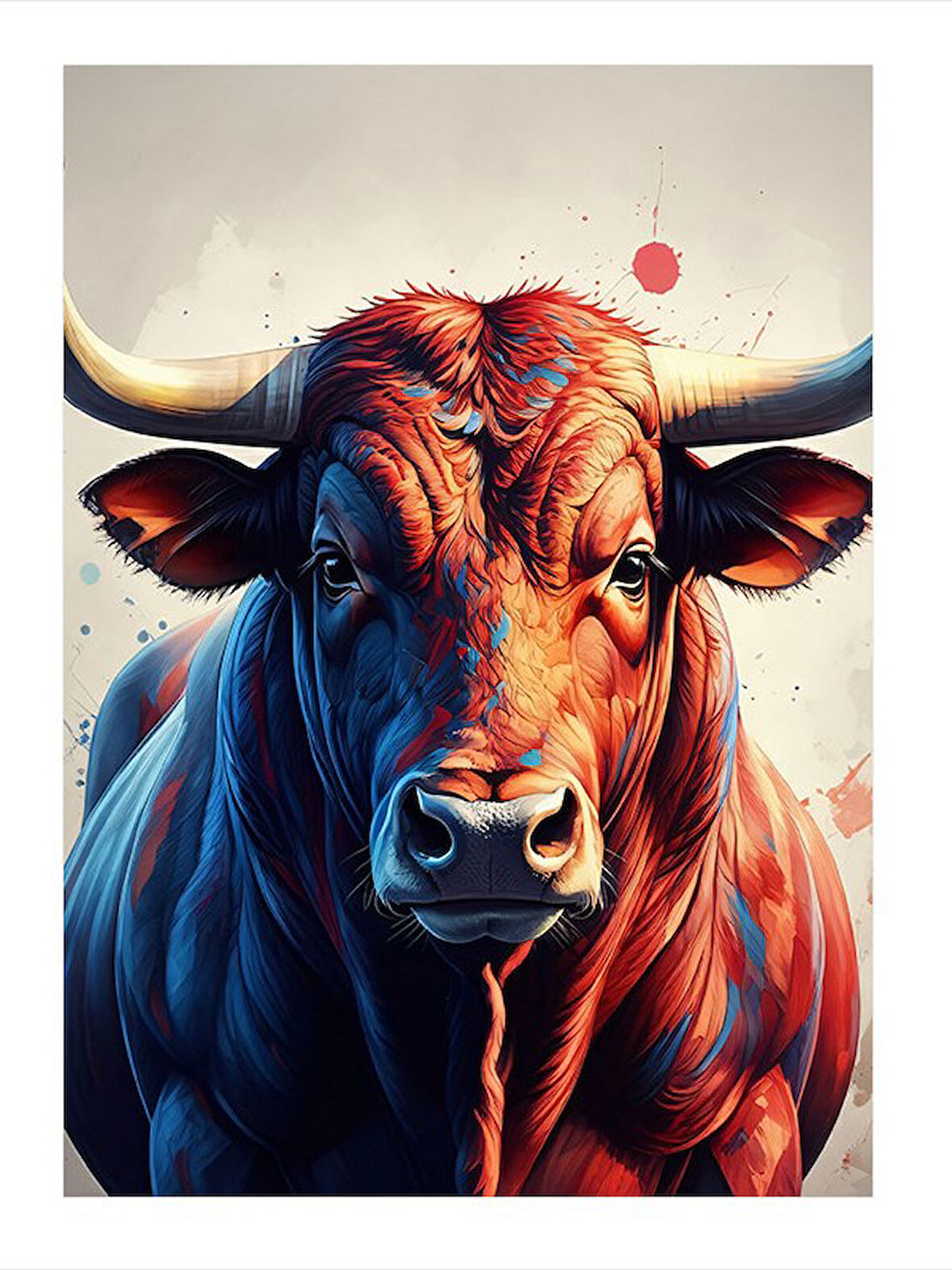 Kırmızı Boğa Portresi Modern Mdf Tablo