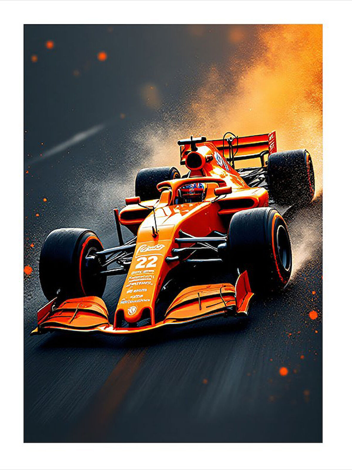 Turuncu Formula 1 Arabası Modern Ahşap Tablo