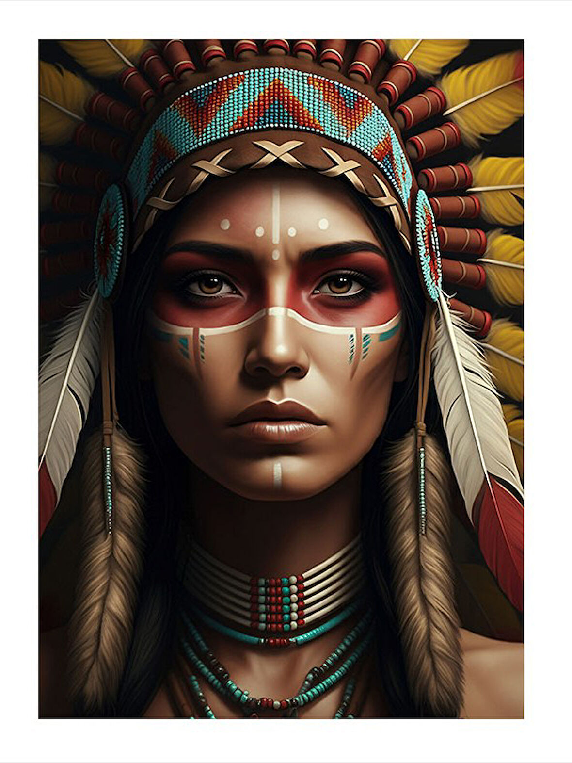 Kızılderili Kadın Portresi Mdf Tablo