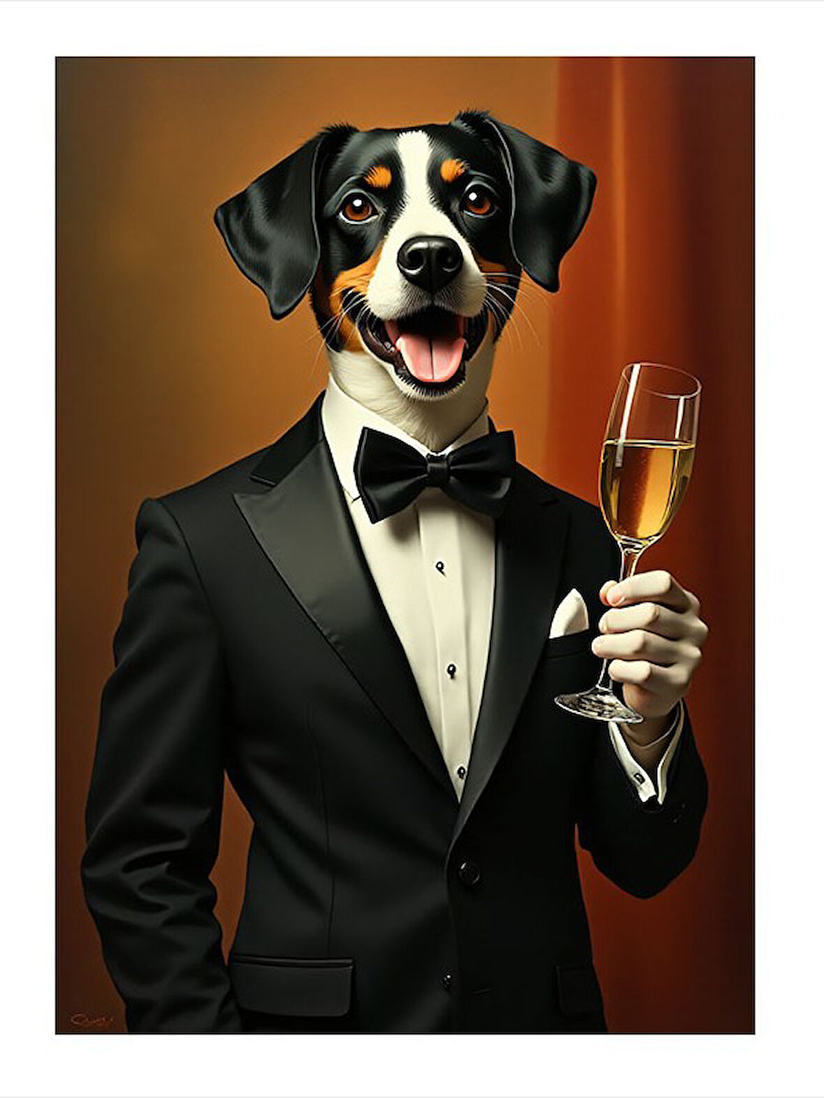 Smokinli Köpek Figürü Dekoratif ahşap Tablo