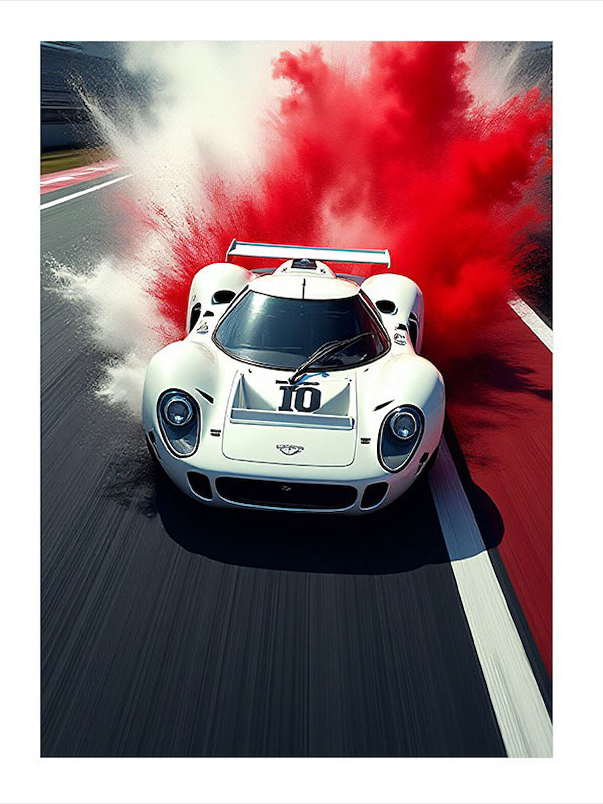 Drift Yapan Beyaz Spor Araba Tasarım Mdf Tablo