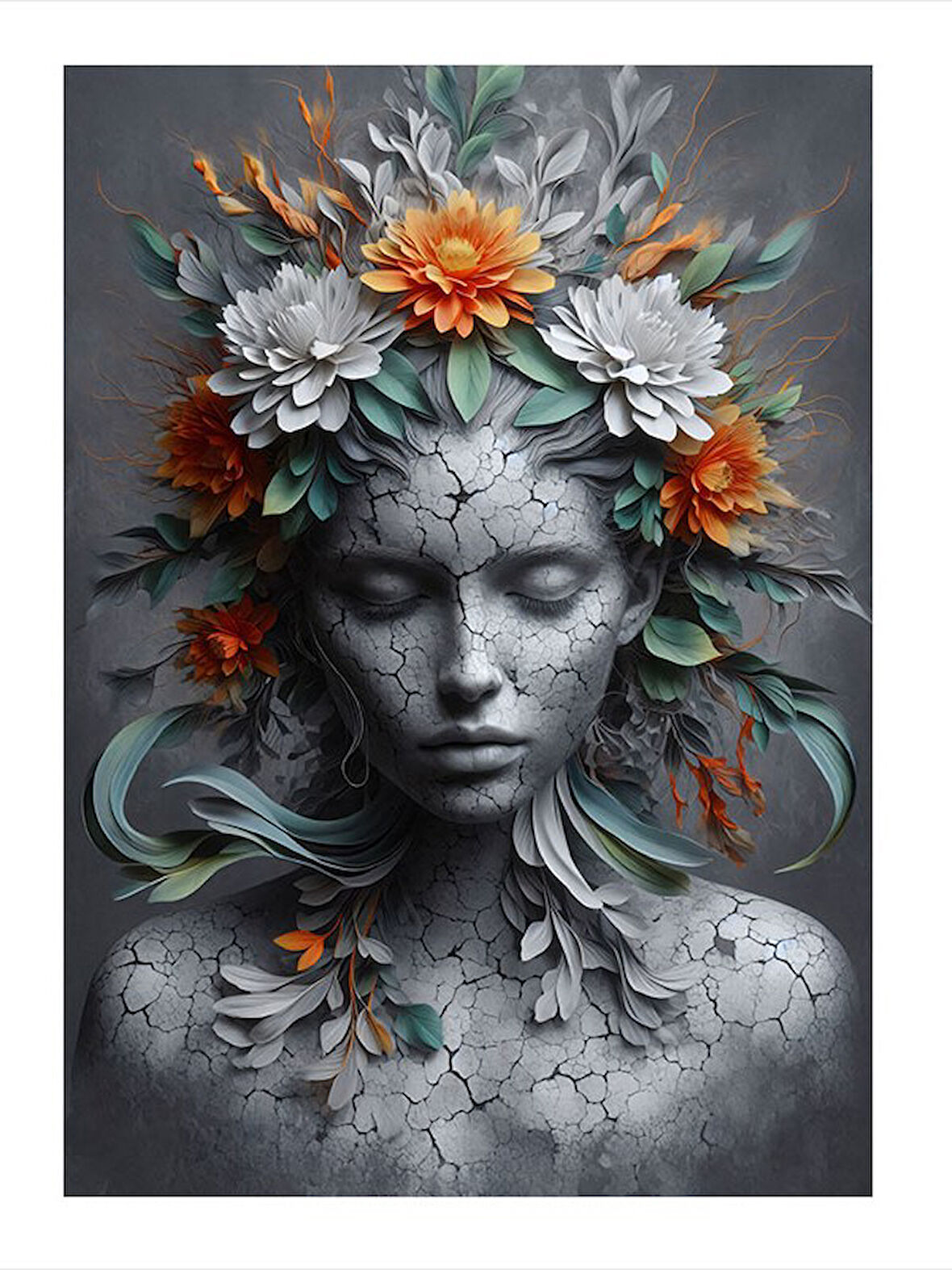 Çiçek Taçlı Kadın Heykeli Model Mdf tablo