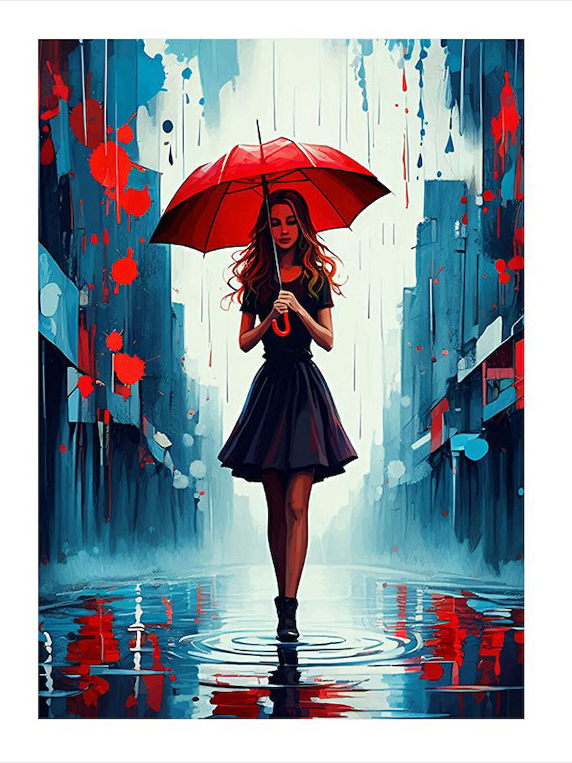 Kırmızı Şemsiyeli Kadın Mdf poster