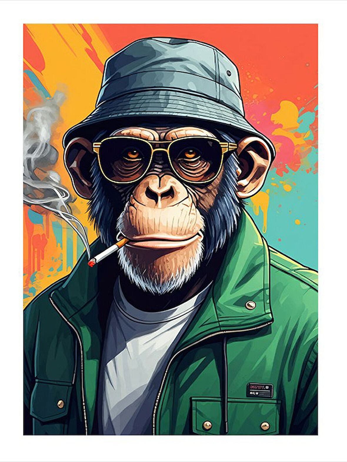 Sigara İçen Şapkalı Maymun Model Mdf tablo