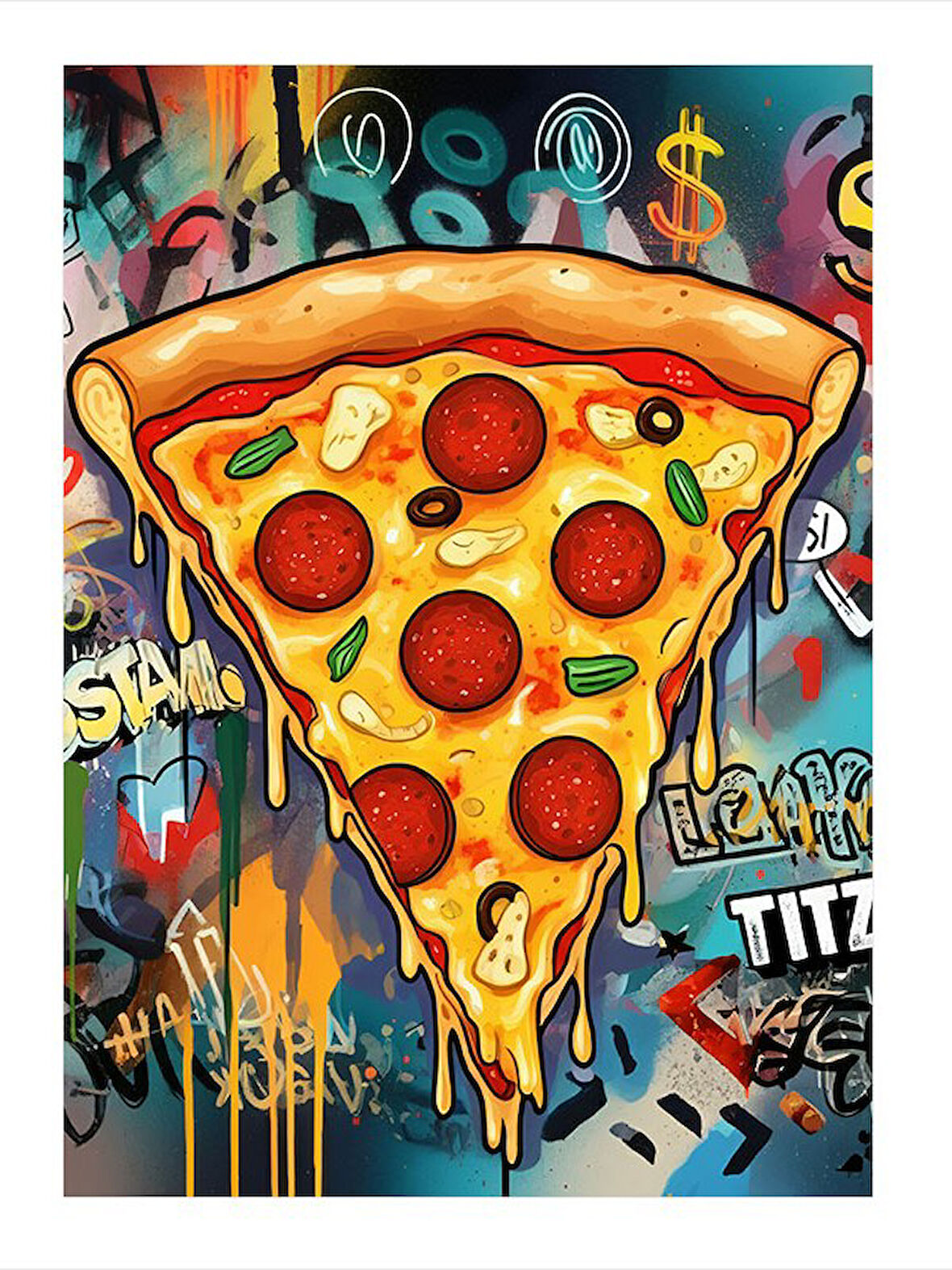 Lezzetli Pizza Çizimi Dekoratif Mdf Tablo