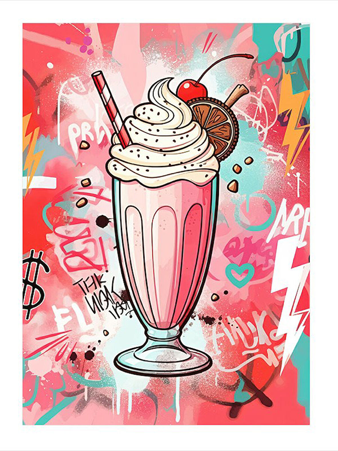 Renkli Milkshake Sanatı Modern Ahşap Tablo