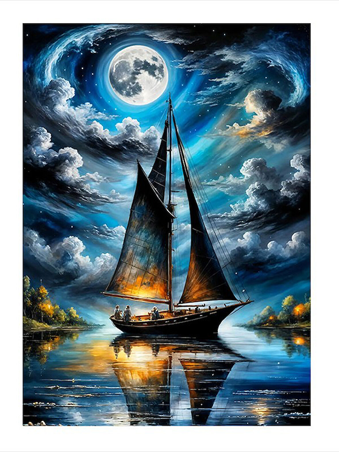 Ayışığında Yelkenli Hediyelik Mdf Tablo