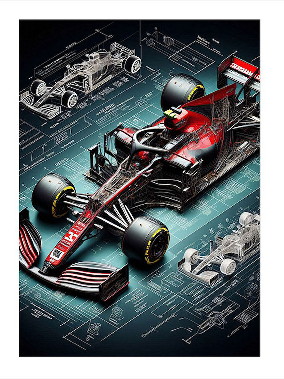 Formula 1 Çizimi Dekoratif ahşap Tablo