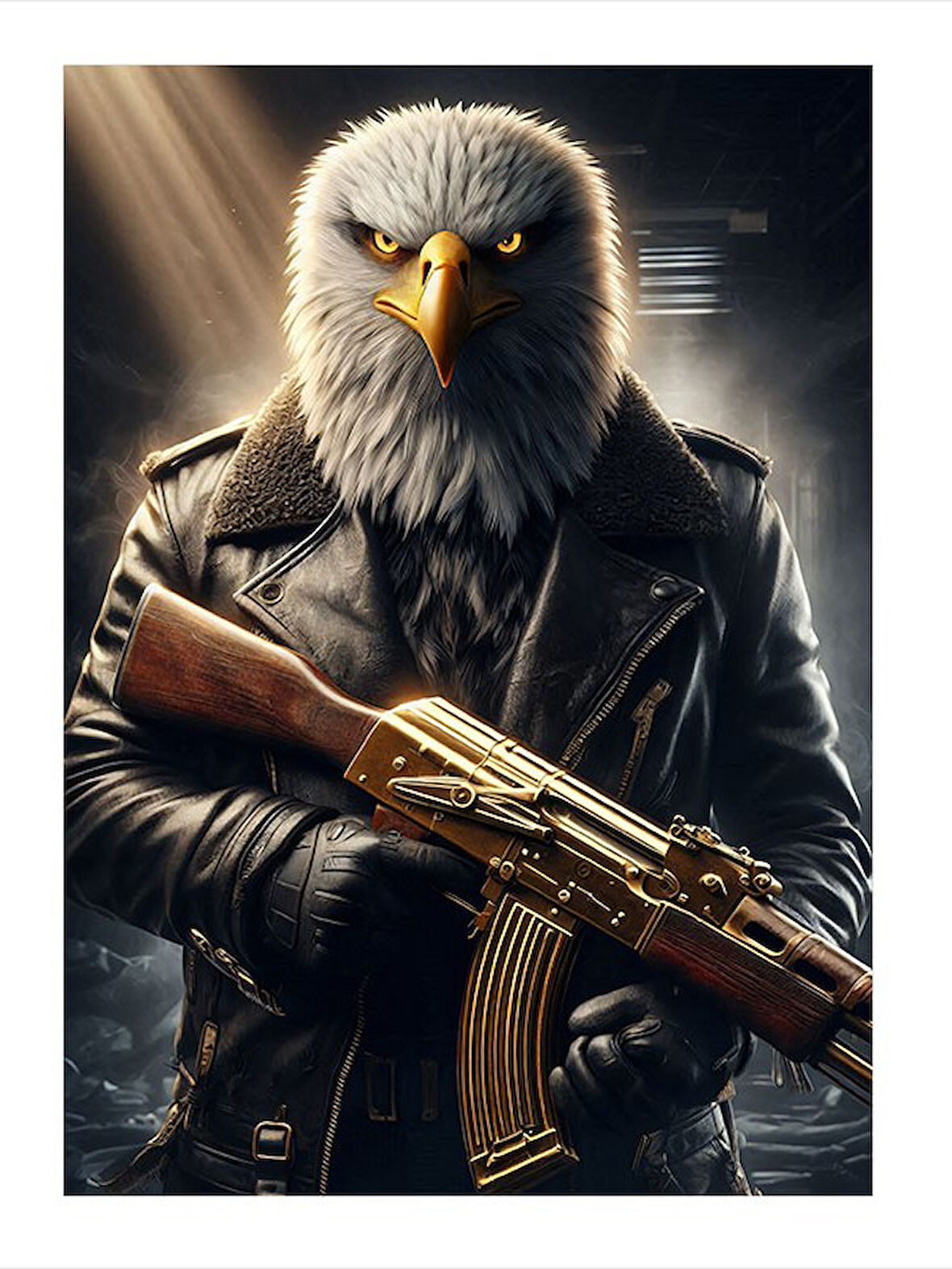 Silahlı Kartal Çizimi Art Mdf Tablo