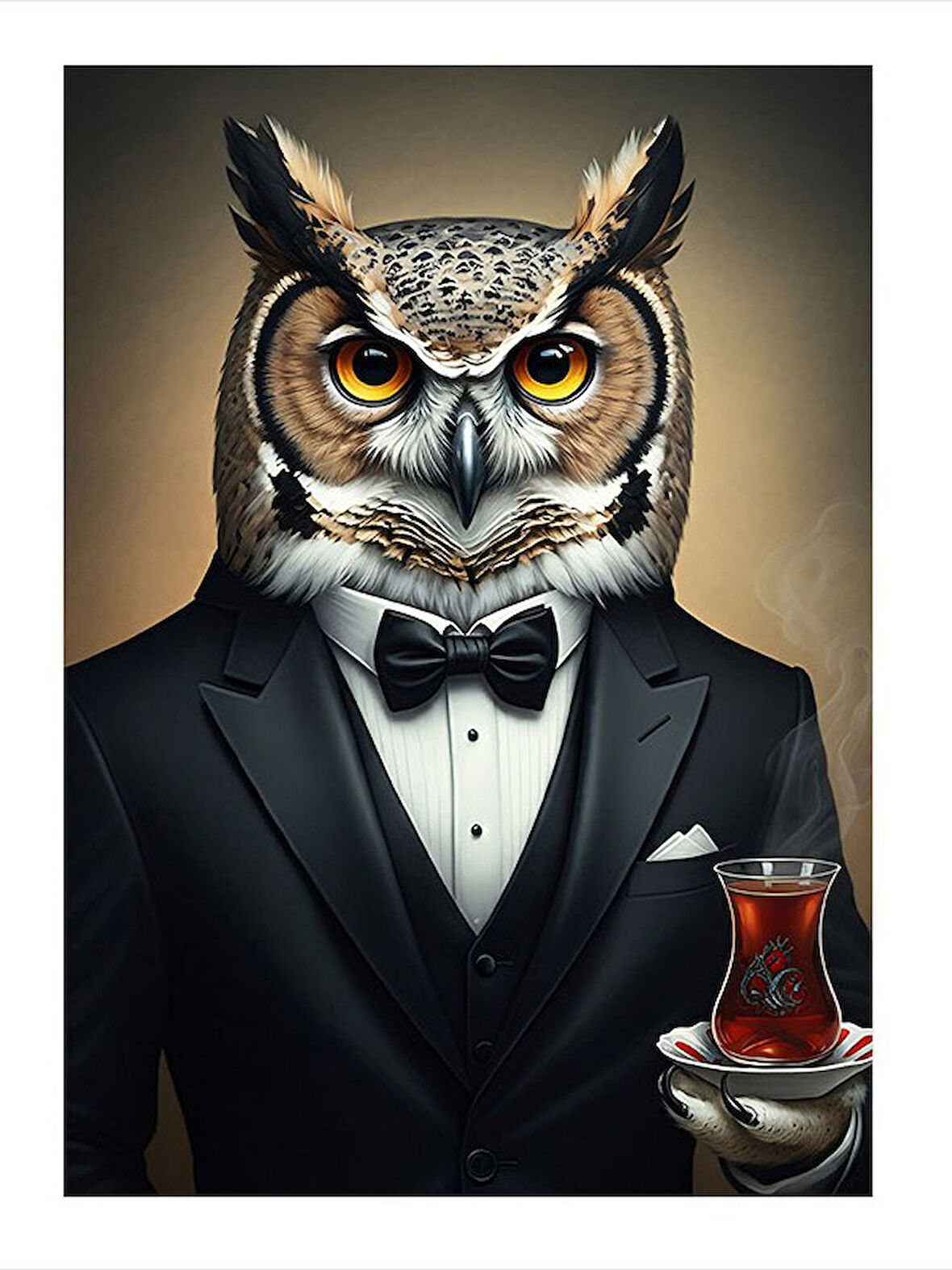 Şık Smokinli Baykuş Art Mdf Poster