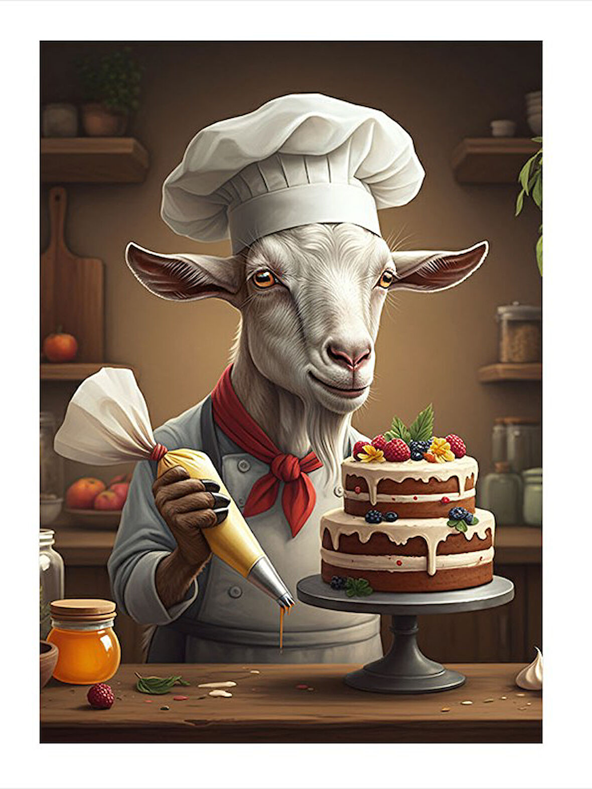 Pasta Yapan Keçi Şef Model Ahşap Tablo