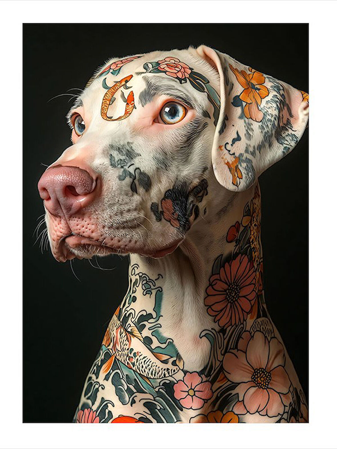 Çiçek Desenli Köpek Portresi Dekoratif Mdf Tablo