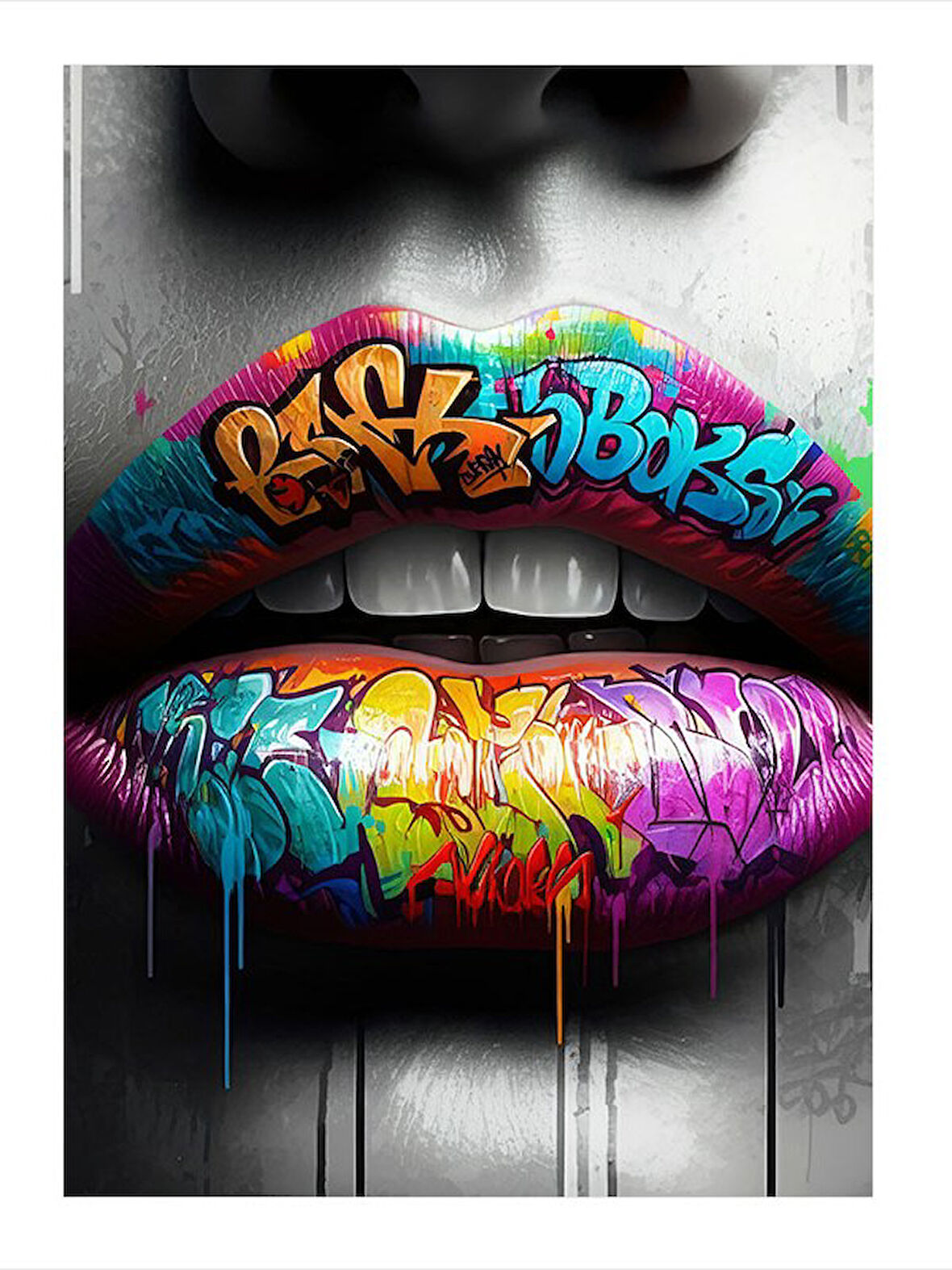 Grafiti Dudak Sanatı Art Mdf Poster