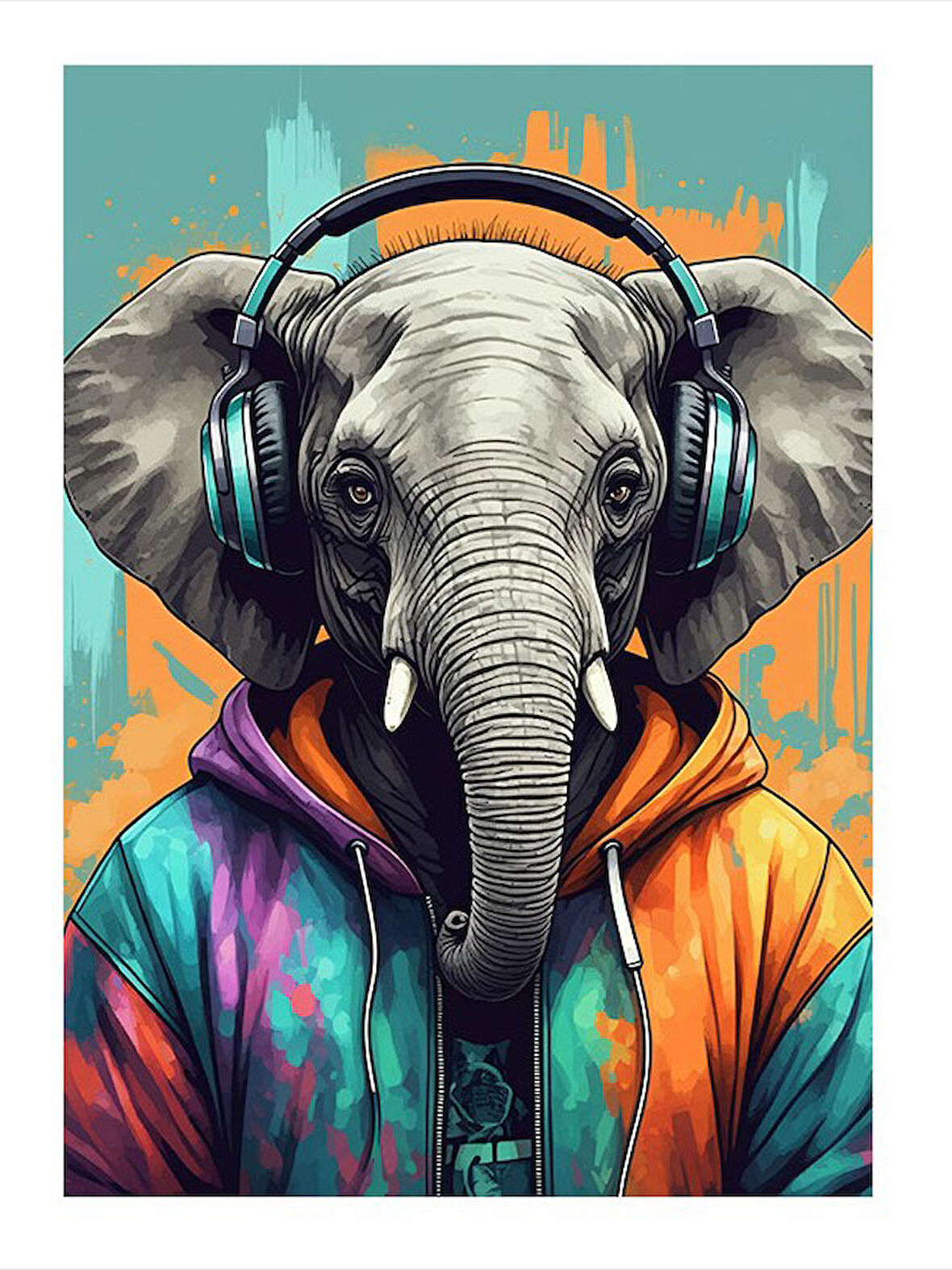 Kulaklık Takan Fil Model Mdf tablo