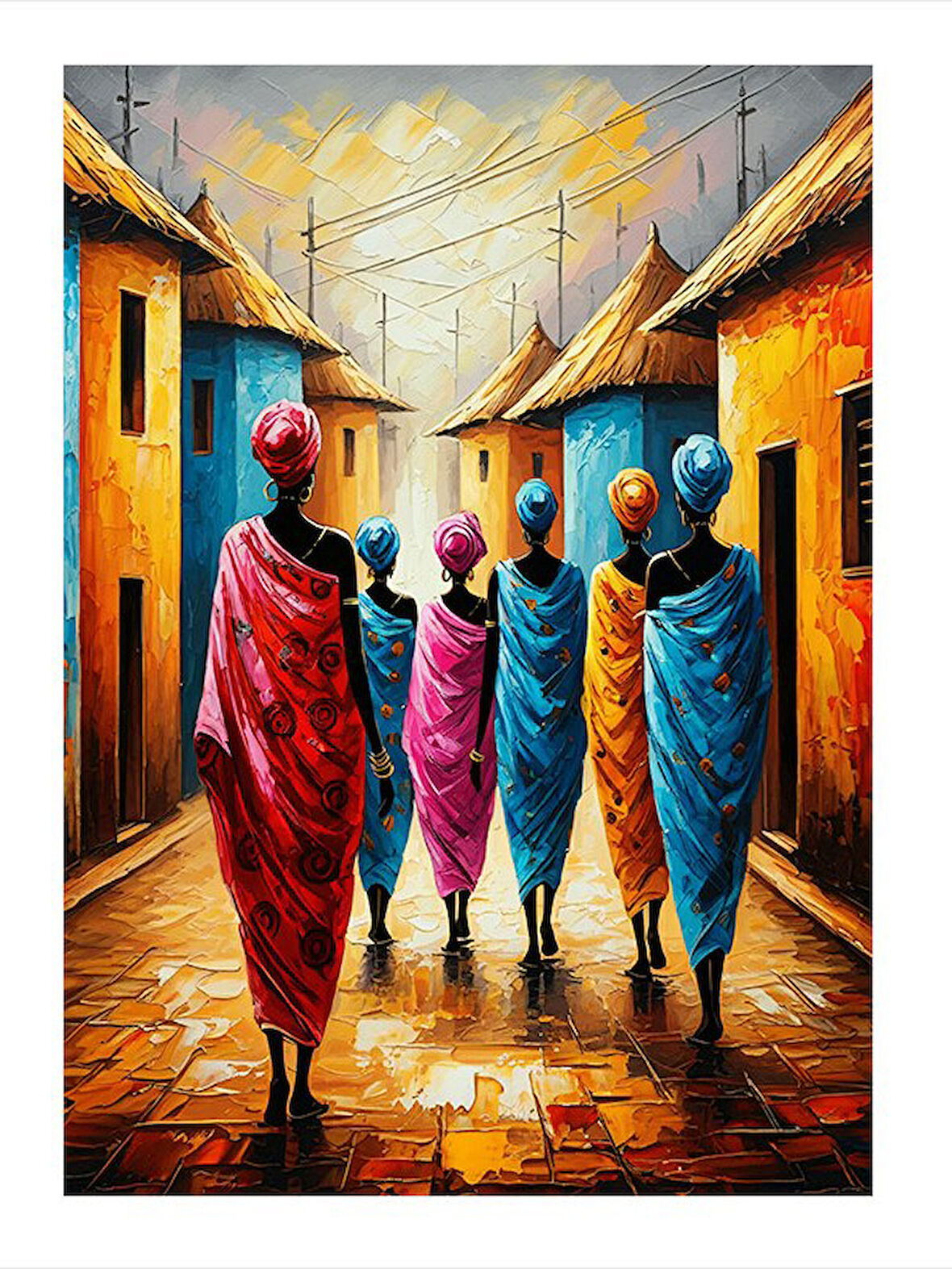 Renkli Sokak Kadınları Tasarım Ahşap Tablo
