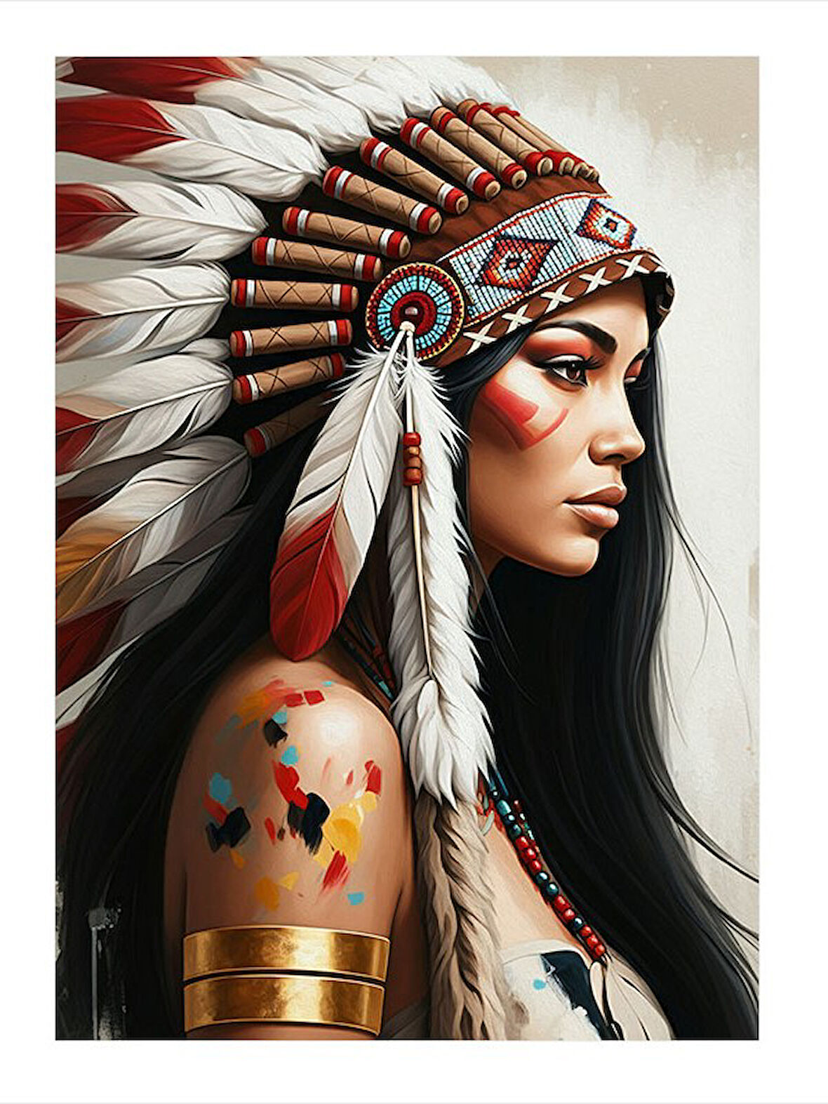 Kızılderili Kadın Portresi Hediyelik Ahşap Tablo