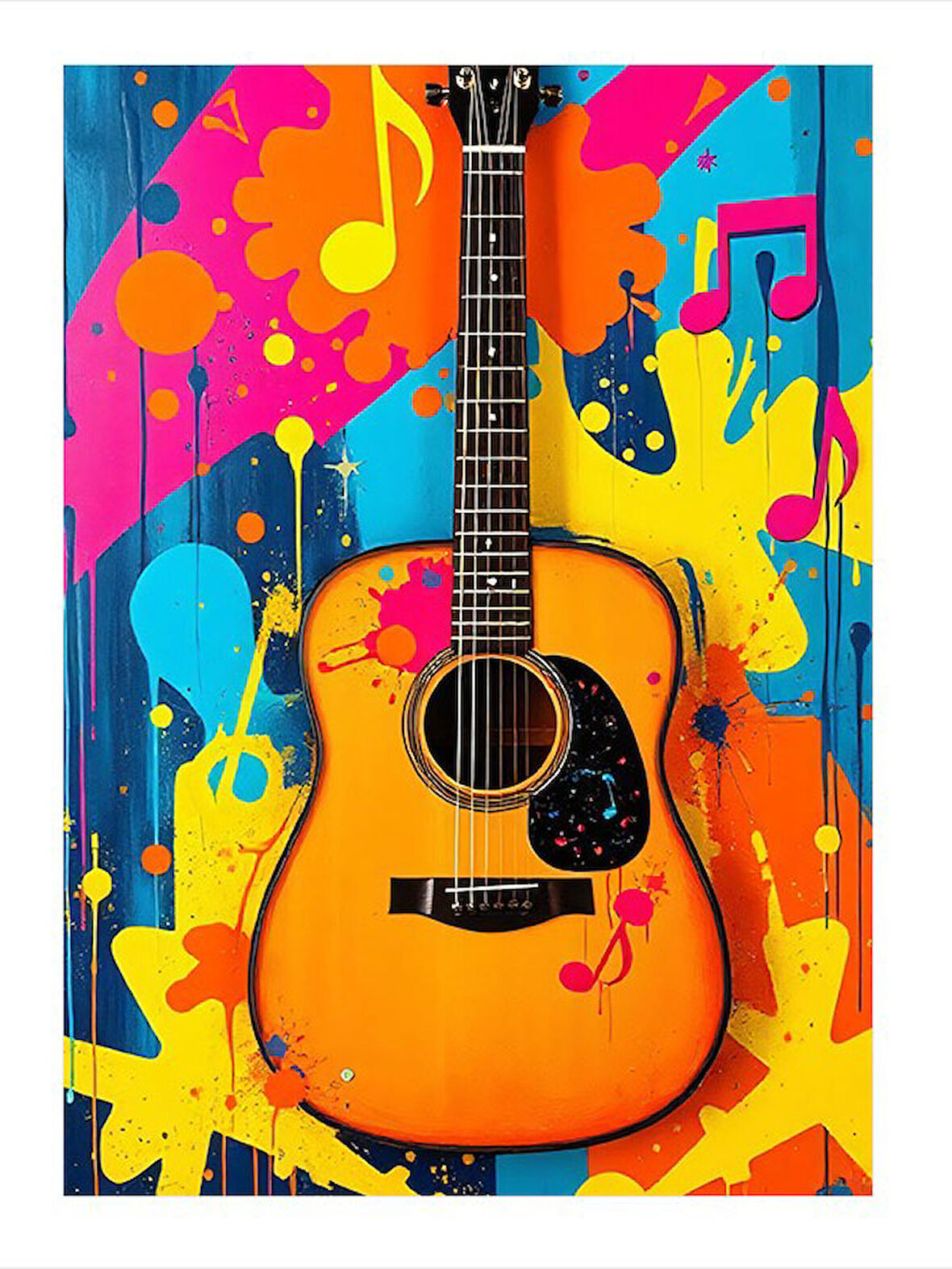 Renkli Gitar Tasarımı Dekoratif Mdf Tablo