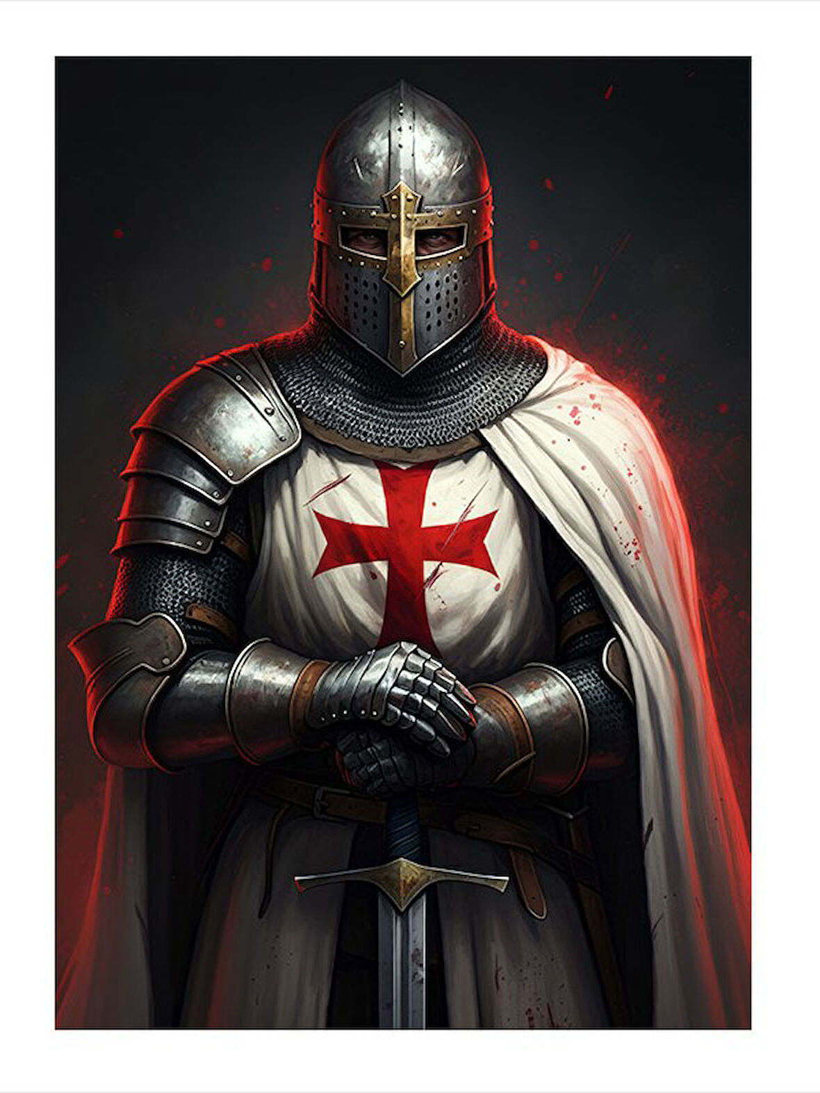 Haçlı Şövalye Figürü Desenli Ahşap Tablo