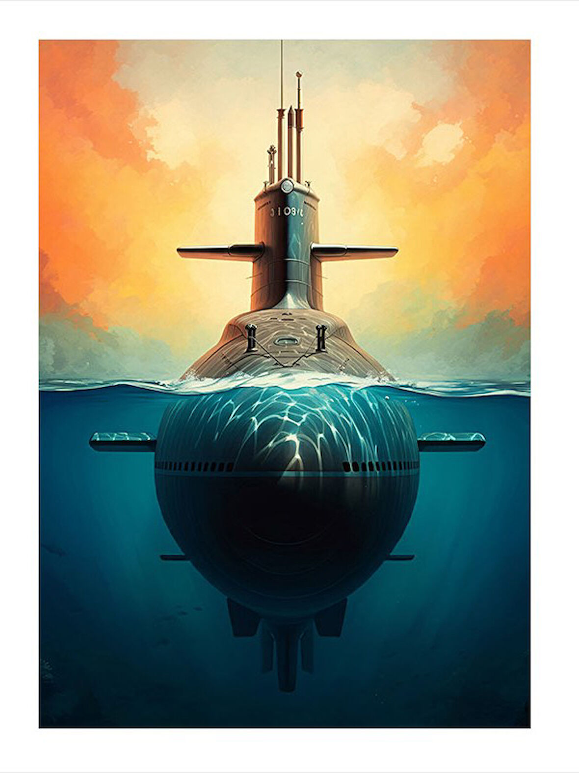 Denizaltı Çizimi Desenli Ahşap Tablo