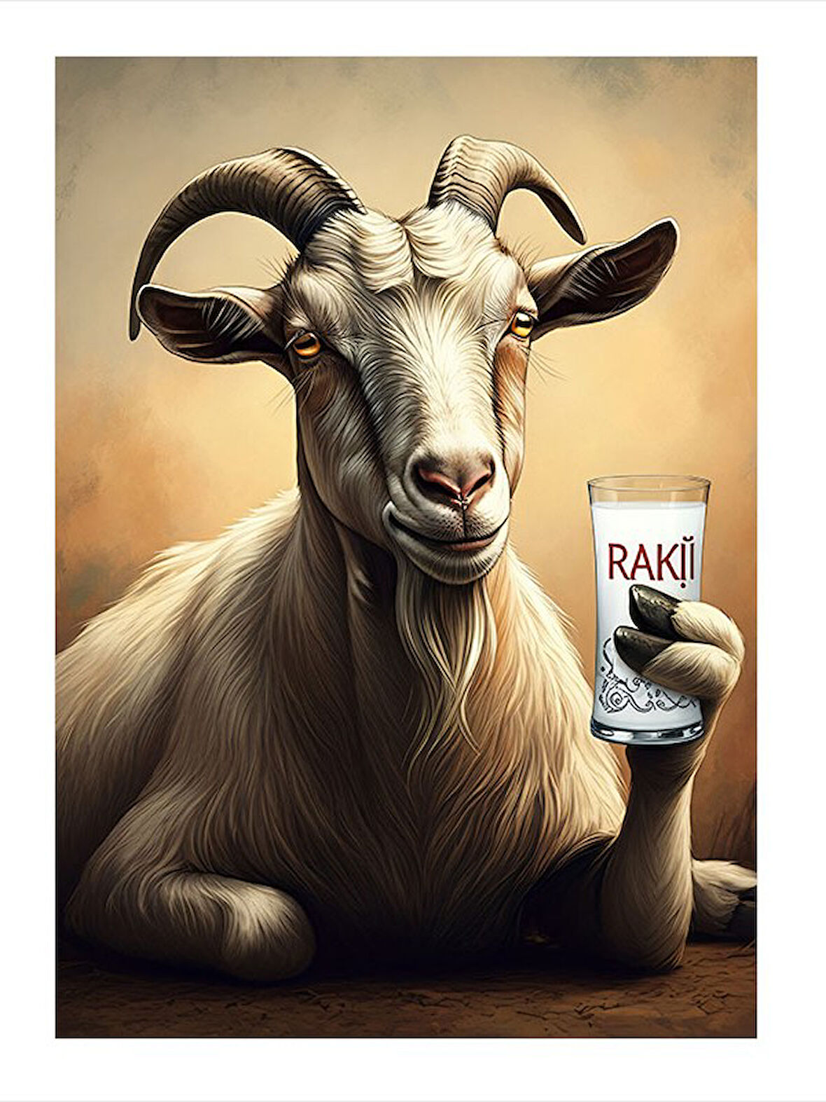 Rakı İçen Keçi Modern Ahşap Tablo
