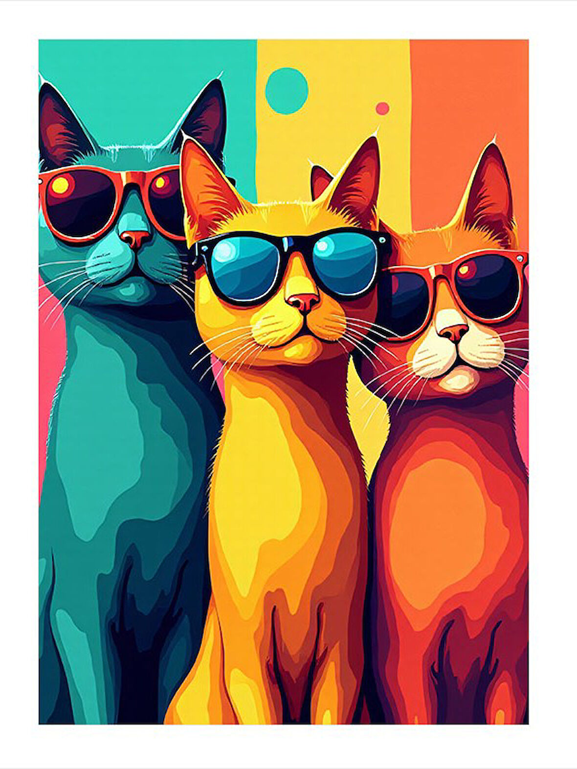 Güneş Gözlüklü Renkli Kediler Modern Mdf Tablo