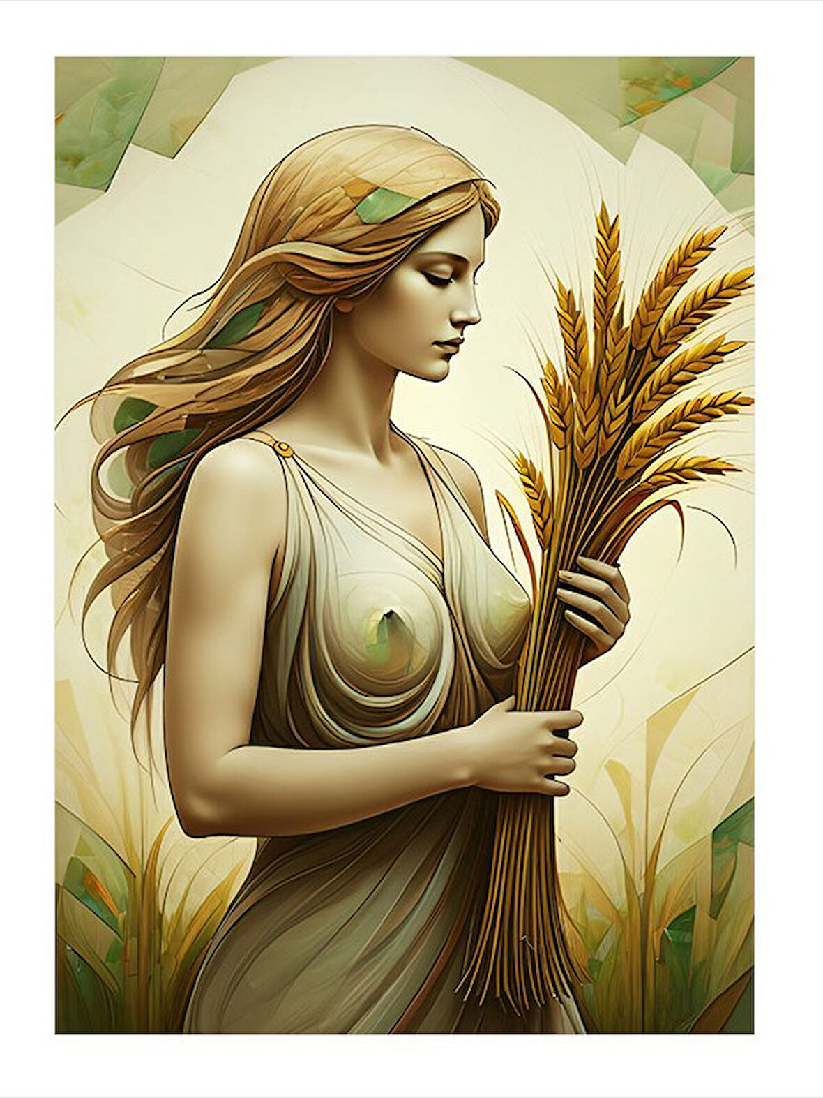 Tahıl Tutan Kadın Figürü Modern Ahşap Tablo