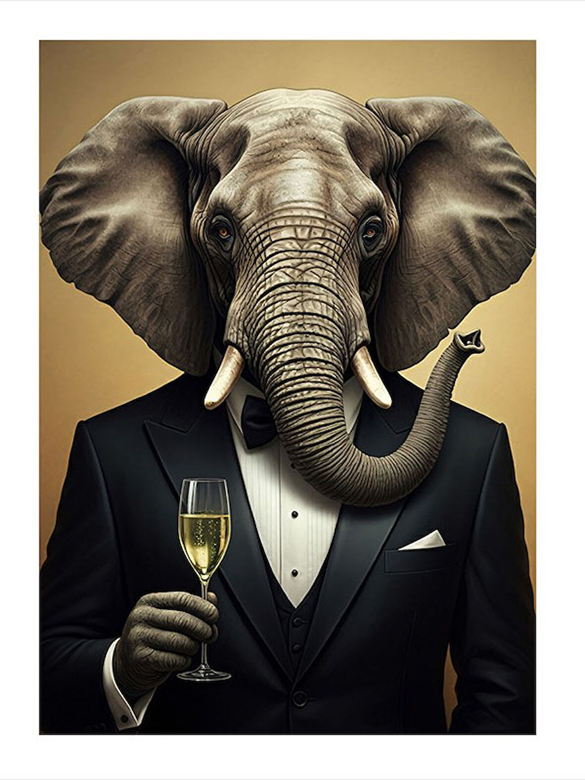 Smokinli Fil Portresi Hediyelik Ahşap Tablo