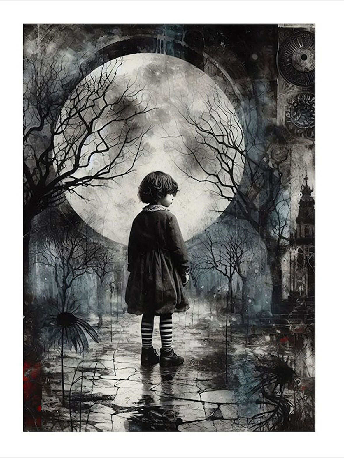 Ay Işığında Yalnız Çocuk Dekoratif ahşap Tablo