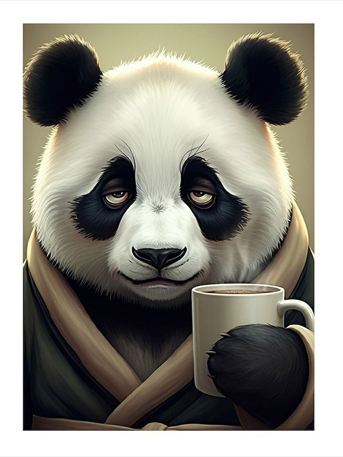 Kahve İçen Panda Mdf poster