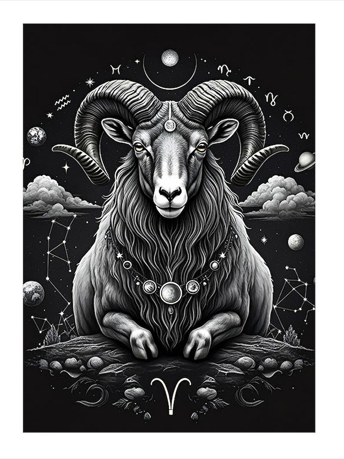 Koç Burcu Tasviri Tasarım Ahşap Tablo